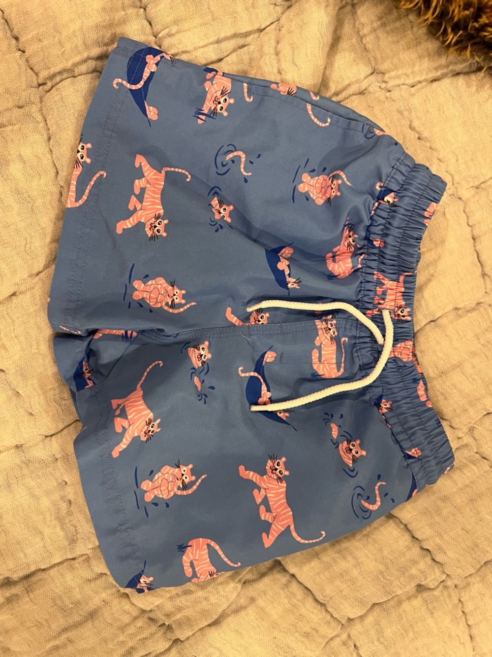 The Beaufort Bonnet Company Blue Swim Shorts with Pink Tiger Print